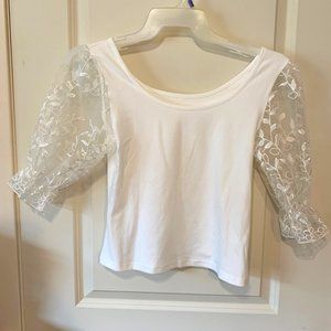 White Lace Sleeve Top